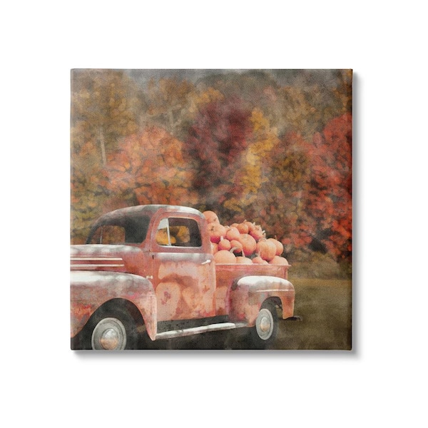 Stupell Industries Fall Truck with Pumpkins byLSR Design Studio 1-Piece Unframed Graphic Print Travel Poster Art Print 17 in. x 17 in.