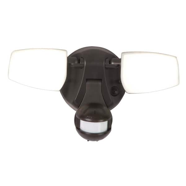 HALO 180-Degree Bronze Motion Activated Outdoor Integrated LED Twin Head Flood Light with Selectable CCT, 2200 Lumens