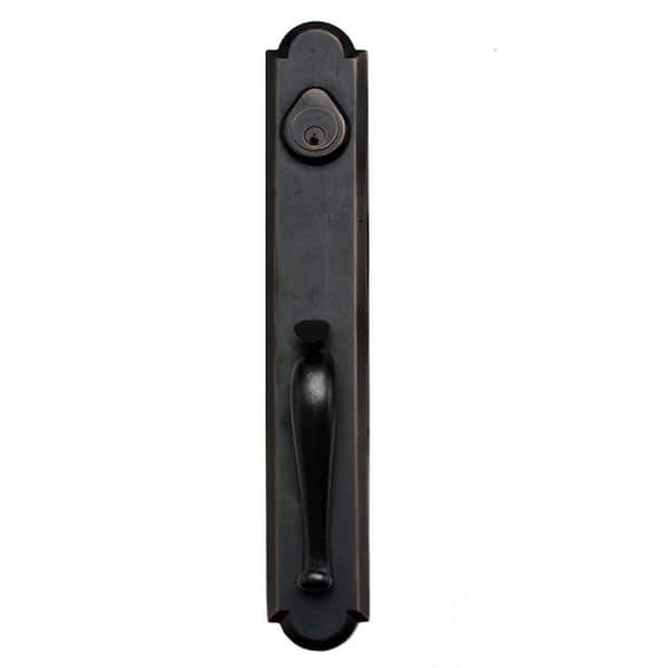 DELANEY HARDWARE Sandcast Collection Valero Aged Bronze Single Cylinder Deadbolt Entry Door Handleset with Tulum Knob Inside Trim