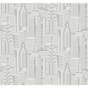 Silver Sky Manhattan Skyline Paper Un-Pasted Non-Woven Wallpaper Roll 60.75 sq. ft.