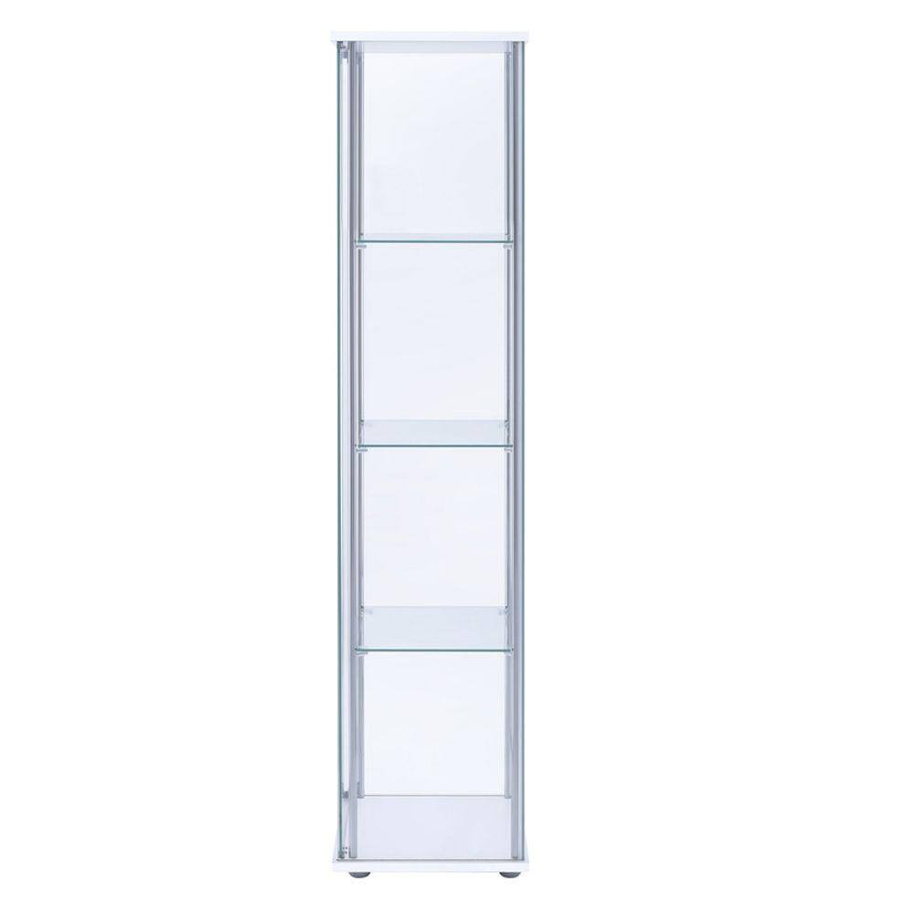 Tall White and Chrome Glass Curio Cabinet with Shelves