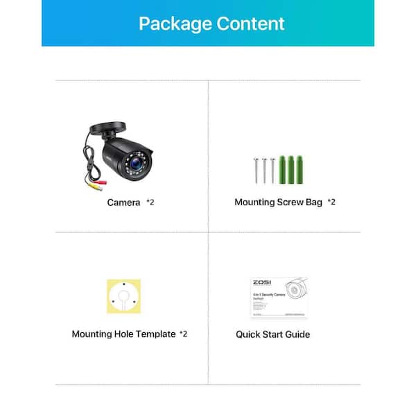 ZOSI 2MP CCTV Hardwired Outdoor Security Camera Hybrid 4-in-1 TVI