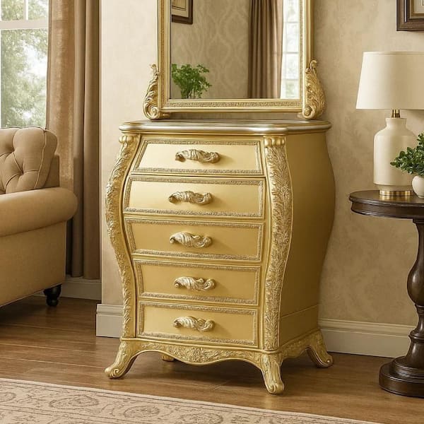 Otis Gold 6-Drawer 23 in. Wide Tall Chest of Drawers Dresser Without Mirror