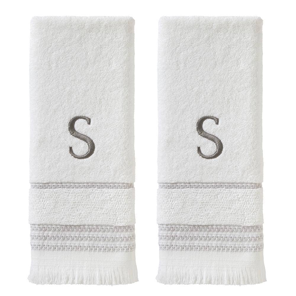 SKL Home Casual Monogram Letter S Hand Towel 2 piece set, white, cotton