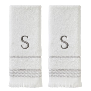 Casual Monogram Letter S Hand Towel 2 piece set, white, cotton