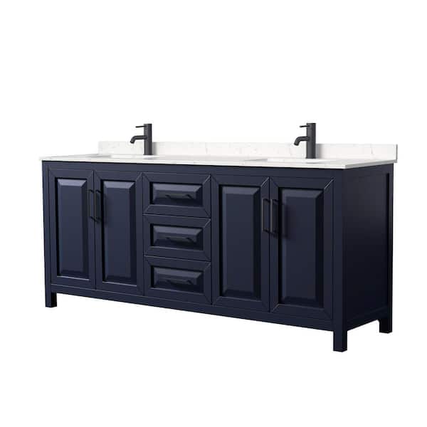 Wyndham Collection Daria 80 in. W x 22 in. D x 35.75 in. H Double Bath Vanity in Dark Blue with Carrara Cultured Marble Top