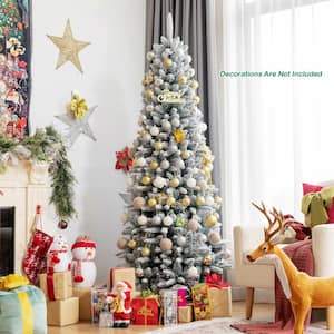 6.5 ft. Unlit Snow-Flocked Hinged Pencil Artificial Christmas Tree with Mixed Tips