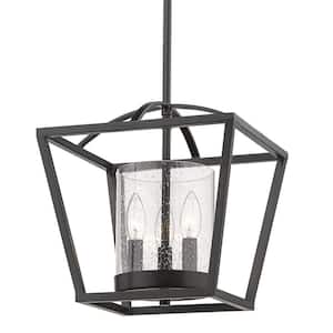 Mercer 3-Light Matte Black Mini Chandelier with Matte Black Accents and Seeded Glass