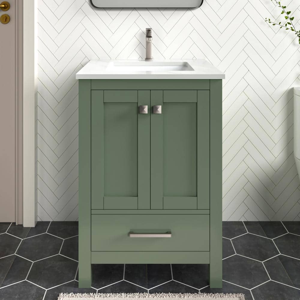 Anneliese 24 in. W x 21 in. D x 35 in. H Single Sink Freestanding Bath Vanity in Forest Green with White Quartz Top price history on PriceWatchPro