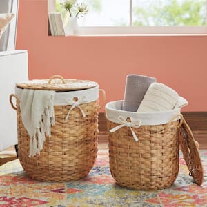 Seagrass Lidded Tote Storage Baskets with Lining (Set of 2)