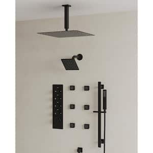 13-Spray Patterns 16 and 6 in. Ceiling Mount Dual Shower Head and Handheld with Sliding Bar 2.5 GPM in Matte Black