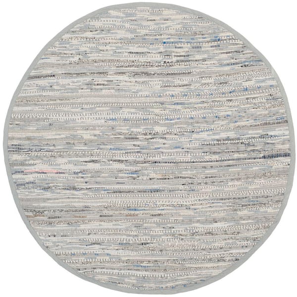 SAFAVIEH Rag Rug Grey 8 ft. x 8 ft. Round Striped Area Rug