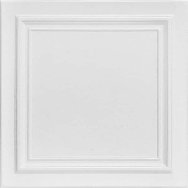 A La Maison Ceilings Line Art Plain White 1.6 ft. x 1.6 ft. Decorative Foam Glue Up Ceiling Tile (259.2 sq. ft./case)