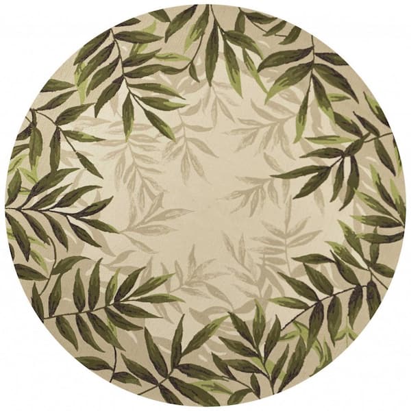 Charlie 7' Round ft. Sand Beige Floral Indoor/Outdoor Area Rug