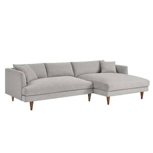 Zoya 110 in. in Square Arm 2-piece Polyester Rectangle Sectional Sofa in. Heathered Weave Light Gray