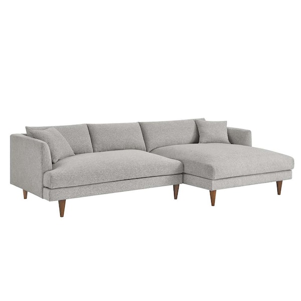 MODWAY Zoya 110 in. in Square Arm 2-piece Polyester Rectangle Sectional Sofa in. Heathered Weave Light Gray