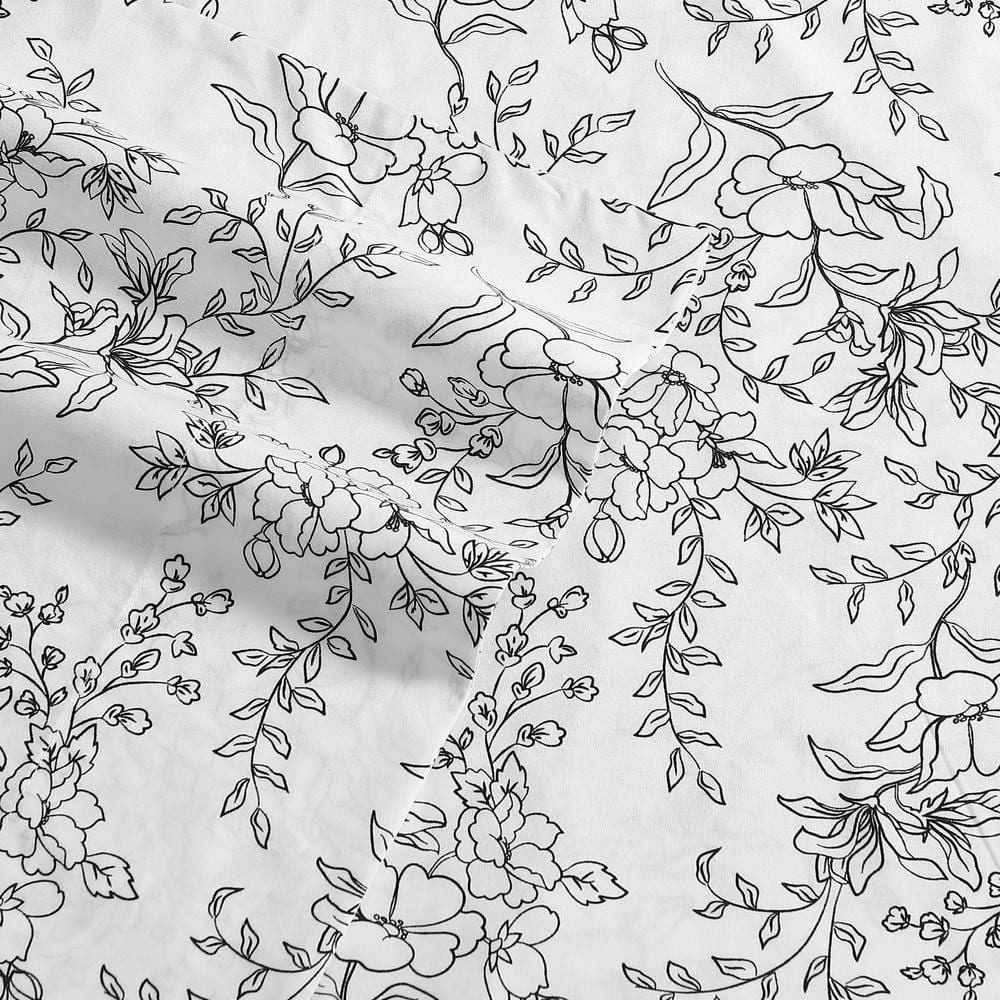Hawley Floral White Cotton Percale Queen Sheet Set