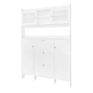 82 in. H x 55 in. W White Shoe Storage Cabinet with 3-Flip Drawers, 4-Hooks and Tempered Glass Doors