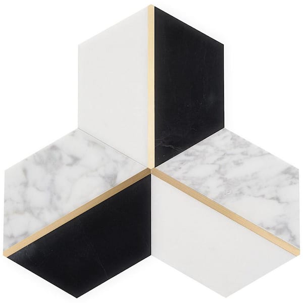 Ivy Hill Tile Timbira Nero 4 in. x 0.39 in. Polished Marble and Brass Wall Mosaic Tile Sample
