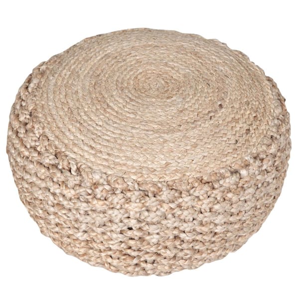 HomeRoots Amelia Tan Cotton Round Accent Ottoman
