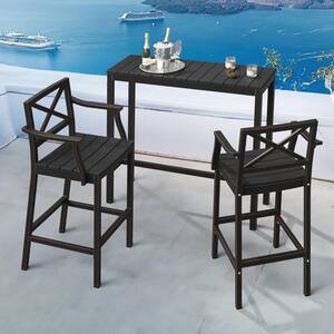 3-Piece 45 in. Black Outdoor Dining Table Set Aluminum Outdoor Bar Set HDPS Top With Bar Chairs for Balcony
