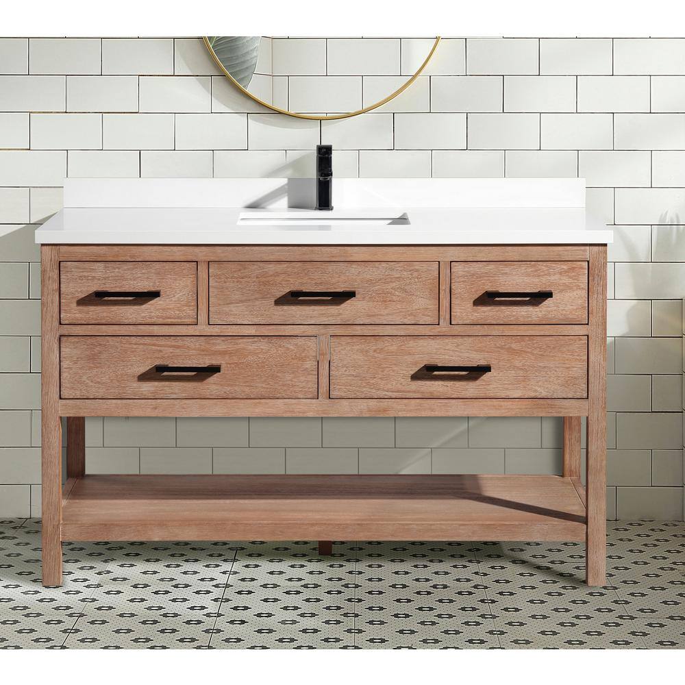Betty Weathered Brown Solid Wood Bathroom Vanity with Quartz Top
