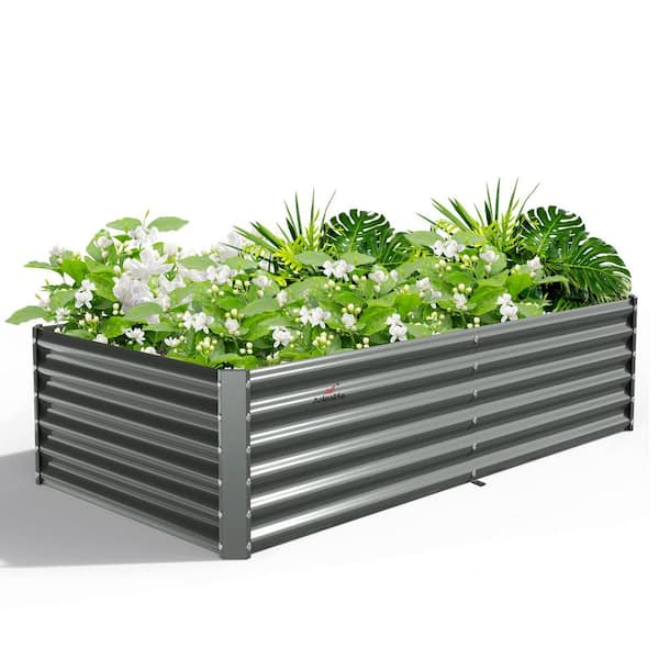 Best Choice Products 8x4x2ft Outdoor Metal Raised Garden Bed, Planter Box for Vegetables, Flowers, Herbs - Gray