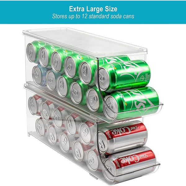 Sorbus Soda Can Organizer and Canned Food Bin Stackable Dispenser with Lid  for Refrigerator, Pantry, Freezer – 9 Can Capacity, Clear BPA-Free