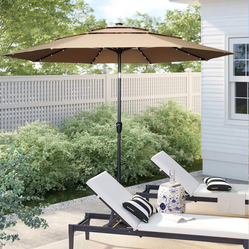 Flynama 11 ft. Outdoor Aluminum Pole Market Patio Umbrella in Tan with ...