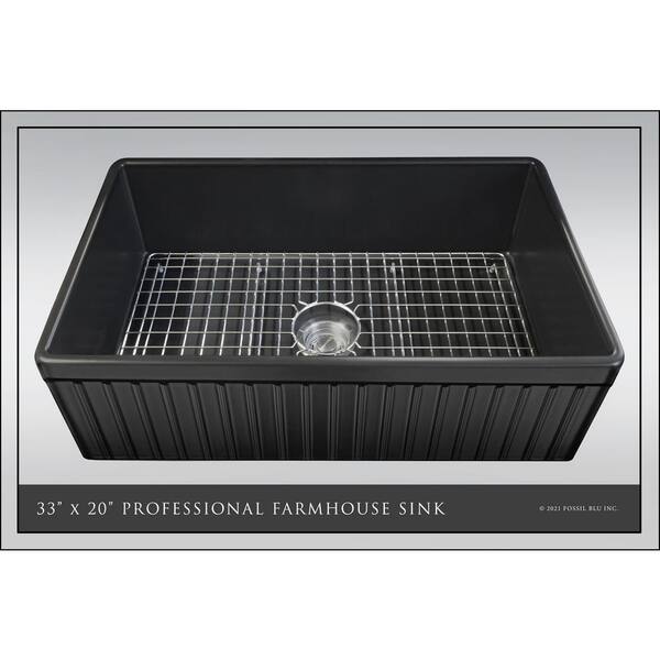 Zeafive 33 in. Fireclay Farmhouse Apron Front Single Bowl Kitchen Sink Matte  Black With Bottom Grid and Strainer ZFC3318-B2 - The Home Depot