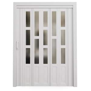 38 in. x 78.75 in. White Muti-Lite Imitation Frosted Glass Acrylic and Vinyl Accordion Door with Hardware