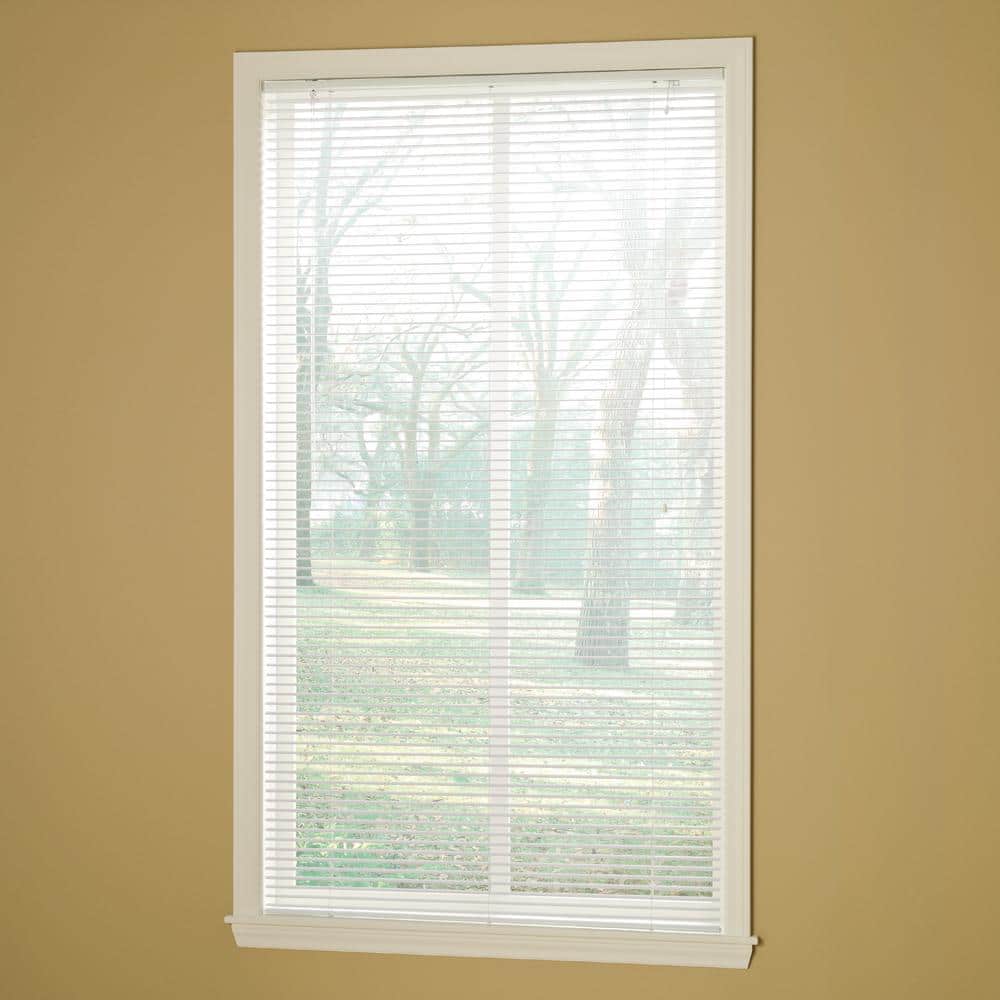 Size 39 in. W x 48 in White Cordless Aluminum Mini Blinds for Windows with 1 in. Slats - 39 in. W x 48 in. L(Actual Size 38.5 in. W x 48 in.L)
