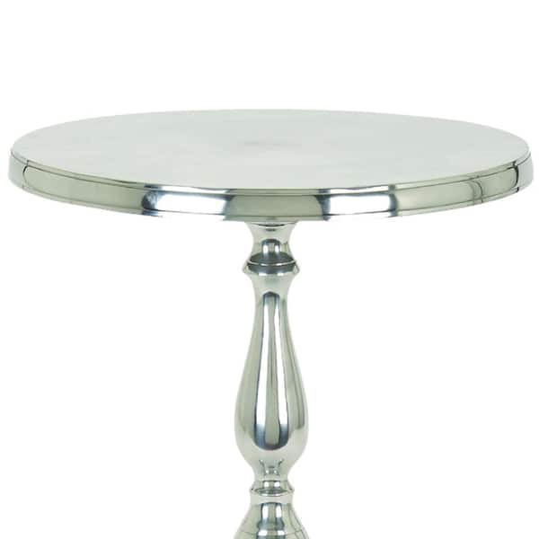 Benzara Silver Traditional Style Aluminum Table With Pedestal Base Bm01816 The Home Depot Benzara Silver Traditional Style, Round Pedestal Side Table Silver