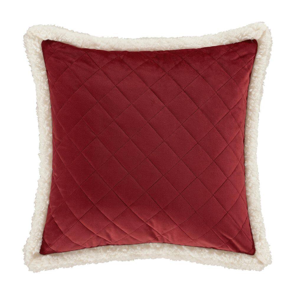 Cozy Crimson Polyester 18 in. Square Quilted Decorative 18 in. x 18 in. Thr