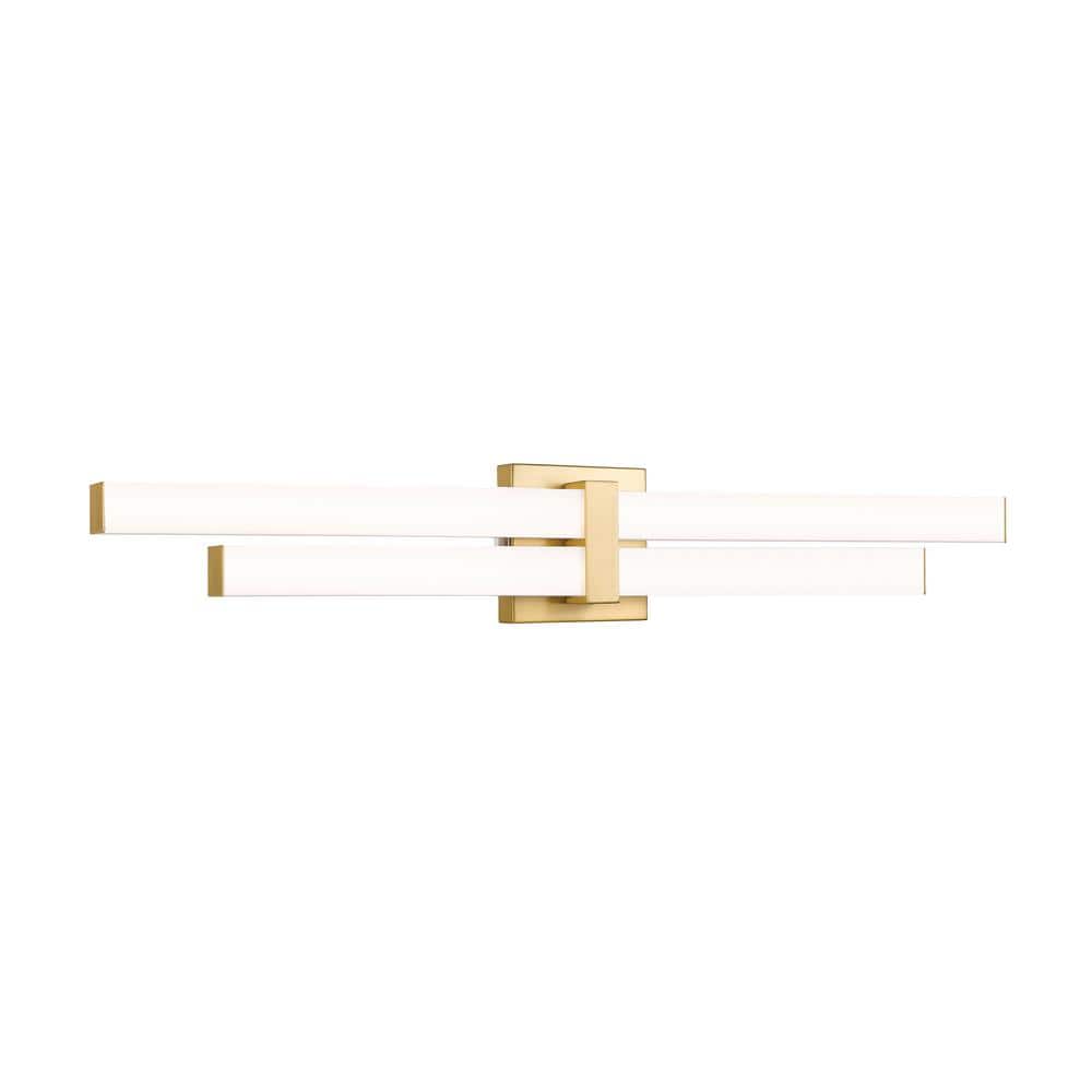 Zane 32 in. 2-Light Modern Gold Integrated LED Vanity Light with Frosted Pl