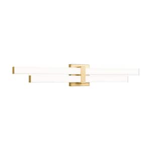 Zane 32 in. 2-Light Modern Gold Integrated LED Vanity Light with Frosted Plastic Shade