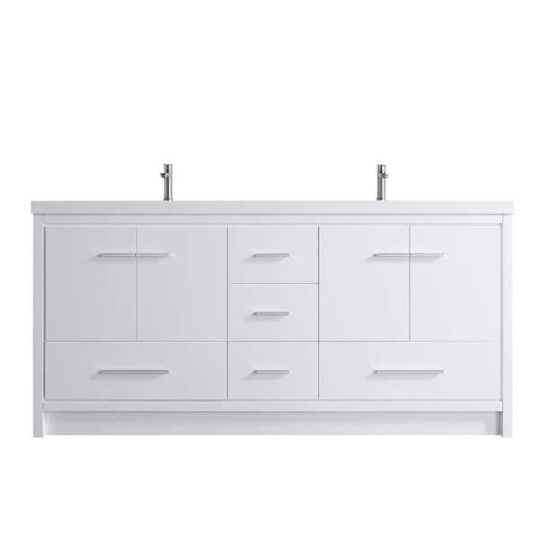70 in. D x 19.75 in. W x 35 in. H Double Sink Freestanding Bath Vanity in White with Cultured Marble Top (Assembled)