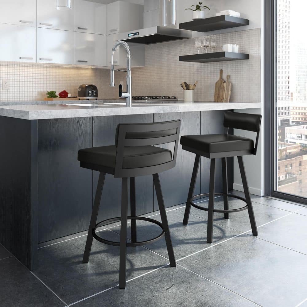 Travis 26'' Black Faux Leather Swivel Metal Counter Stool