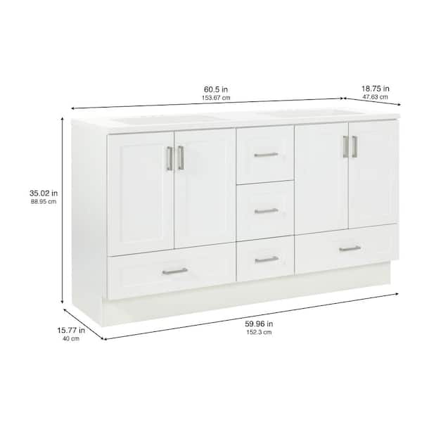 Maybell 61 in. W x 19 in. D Double Sink Bath Vanity in White with White Cultured Marble Top
