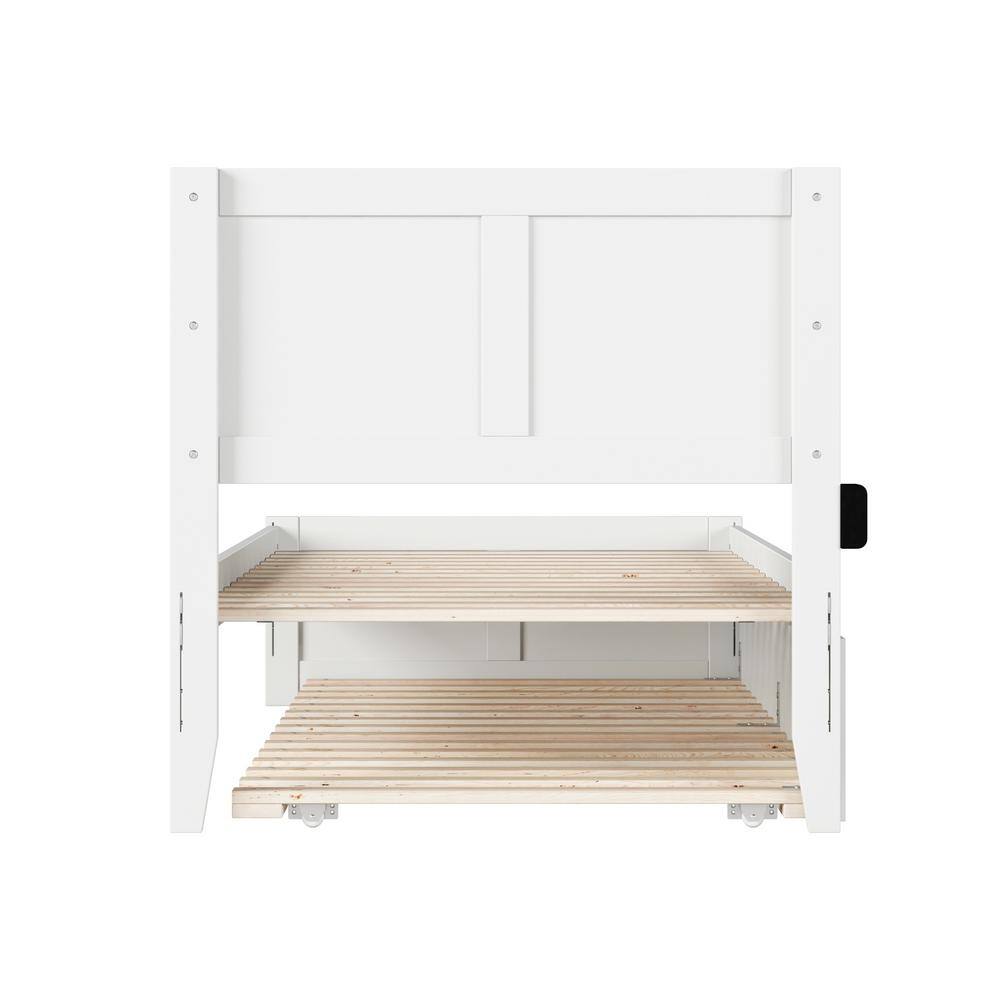 White Twin XL Wood Platform Bed with Trundle and Headboard