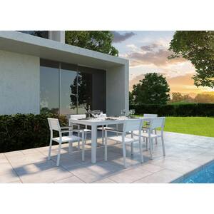 Mantona White 7-Piece Aluminum Rectangular Outdoor Dining Set with Sling Set in White