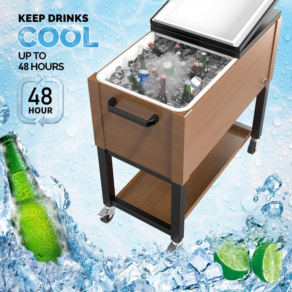 Brown 80 Quart Rolling Cooler Cart with Wheels and Cover
