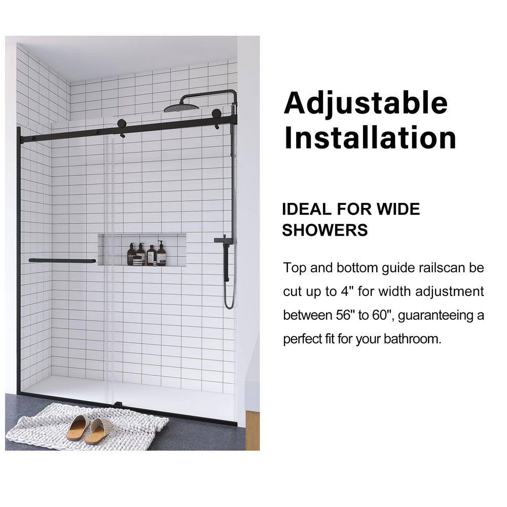 Matte Black Semi-Frameless Sliding Shower Door with Tempered Glass