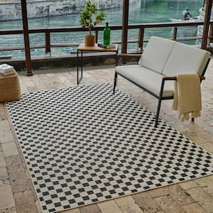 Maise Black White 5 ft. x 7 ft. Modern Checkered Indoor Outdoor Area Rug