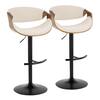 Lumisource Curvo 33.5 in. Cream Fabric, Walnut Wood and Black Metal Adjustable Bar Stool with Rounded T Footrest (Set of 2) BS-CURVO-RT2 BKWLCR2