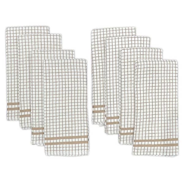 Lintex Hampton Beige Checkered Cotton Blend Kitchen Towel Set of 8