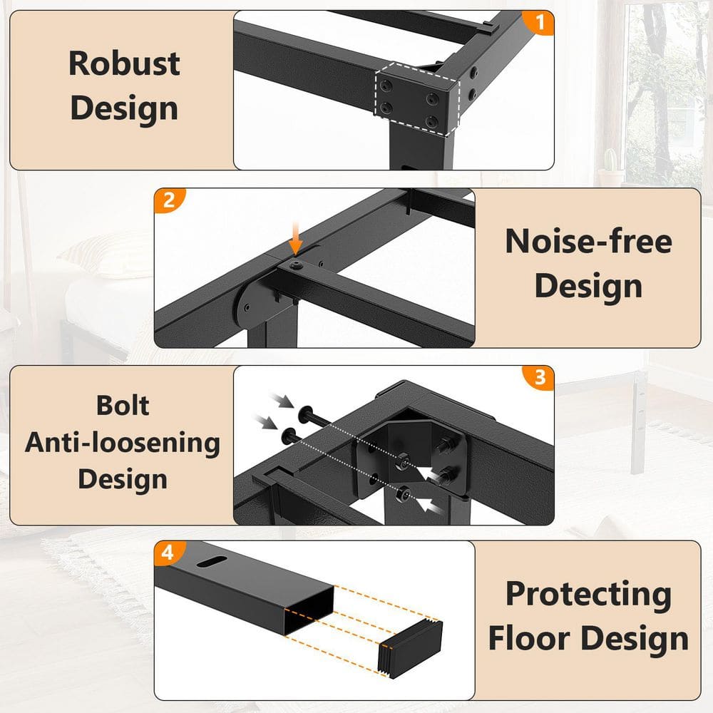 14 in. Black Metal Frame Queen Platform Bed No Box Spring Needed - thumbnail 7