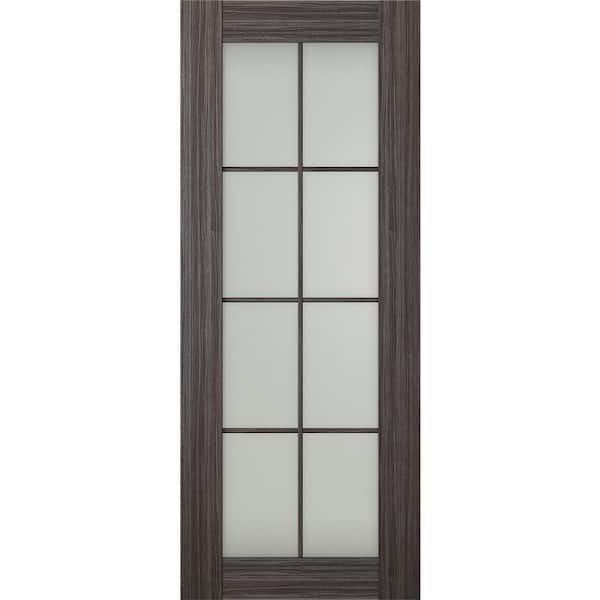 Belldinni Paola 8 Lite 24 in. x 84 in. No Bore 8-Lite Frosted Glass Gray Oak Wood Composite Interior Door Slab