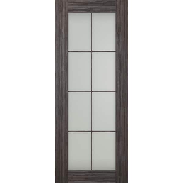Paola 8 Lite 28 in. x 96 in. No Bore 8-Lite Frosted Glass Gray Oak Wood Composite Interior Door Slab