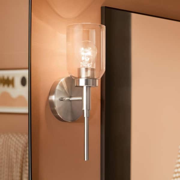 Madden 1-Light Brushed Nickel Modern Bathroom Indoor Wall Sconce Light with Clear Glass